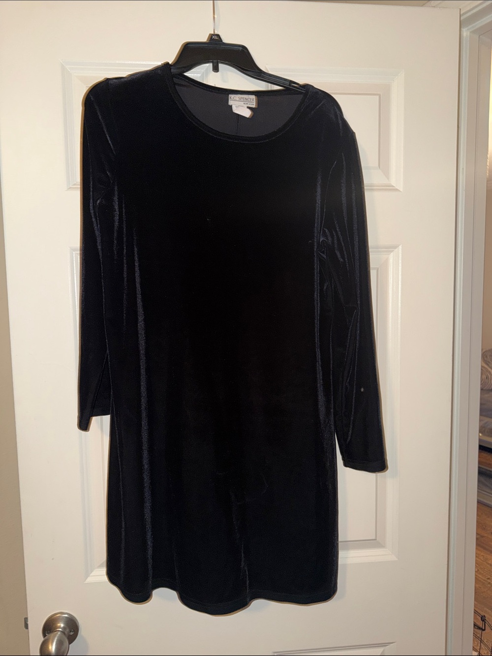 K.C Spencer Black Velvet Long Sleeve Shift Dress